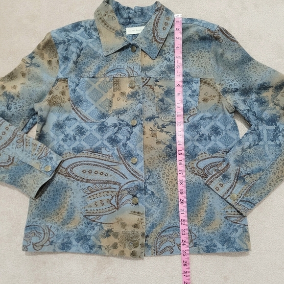 Marsh Landing Women's Denim Jacket L Blue Brown Paisley Floral Print 100% Cotton - Picture 8 of 12